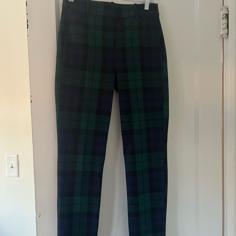 J. Crew Factory Women's Green and Blue Plaid Trousers